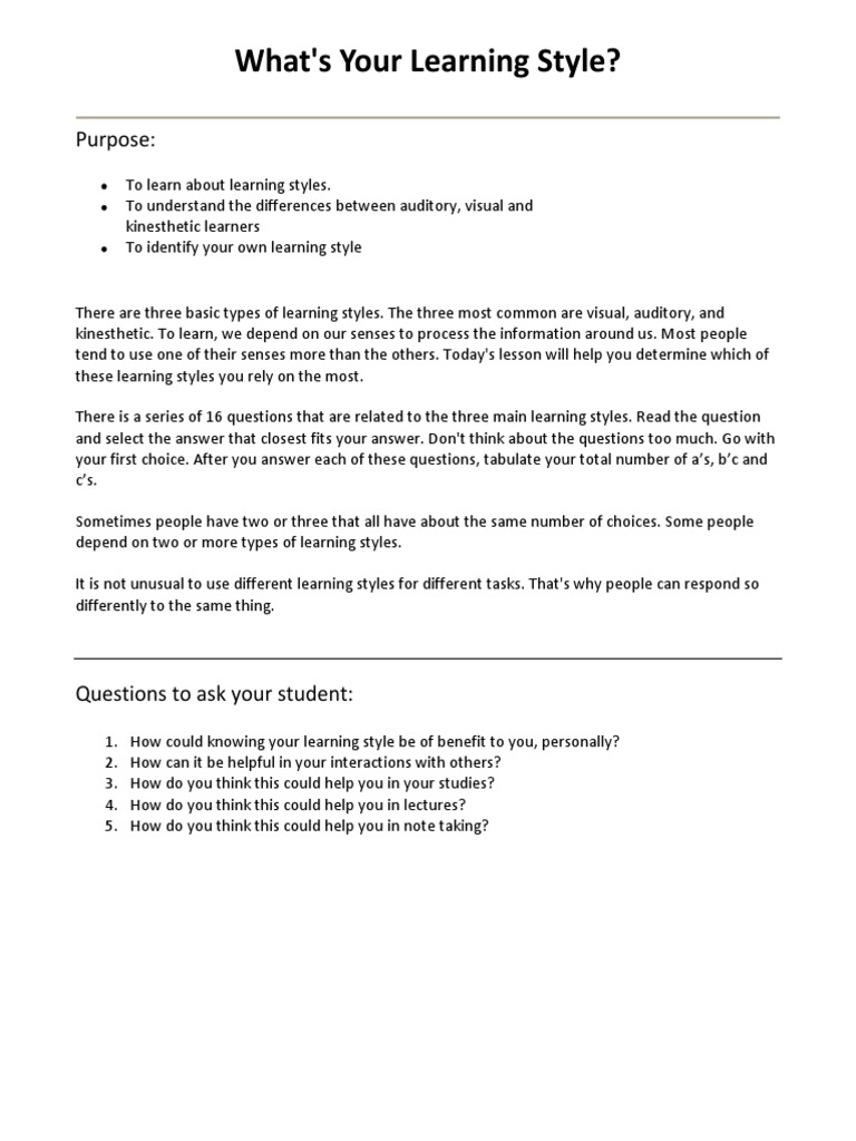 Learning Styles PDF | PDF | Learning Styles | Learning