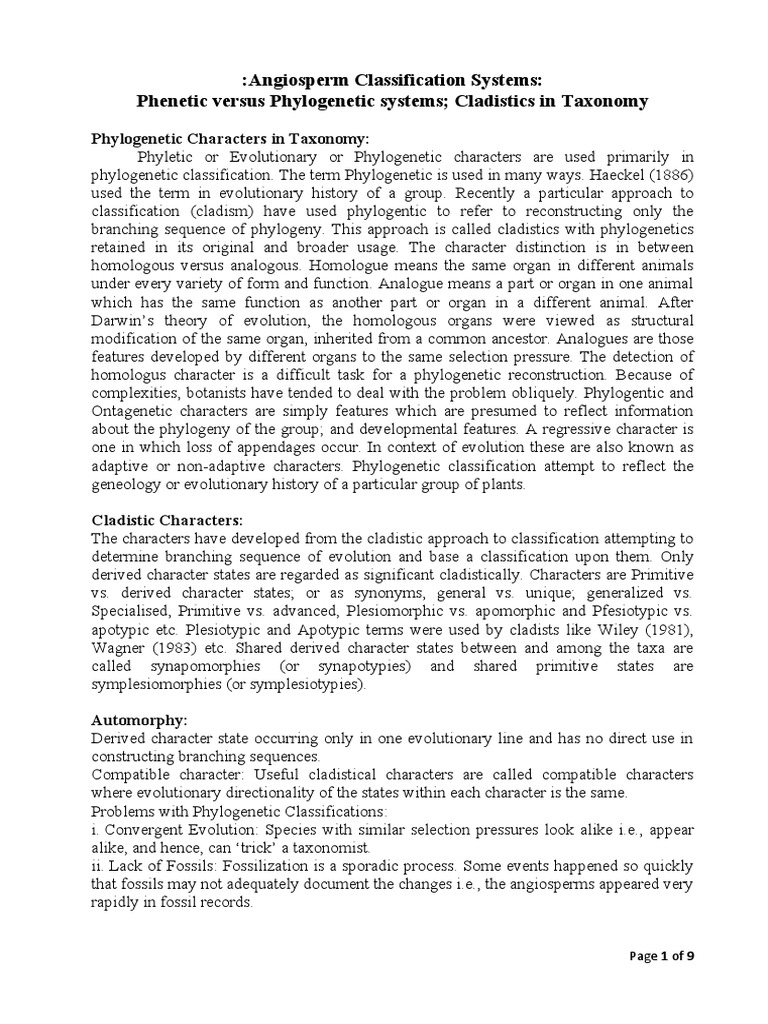 Angiosperm Classification Systems Overview | PDF | Taxonomy (Biology ...