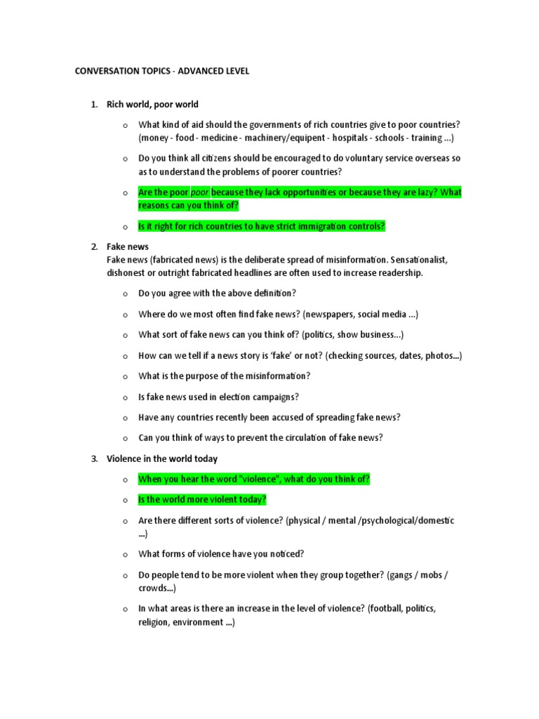 Conversation Topics - Advanced Level | PDF | News | Job Interview