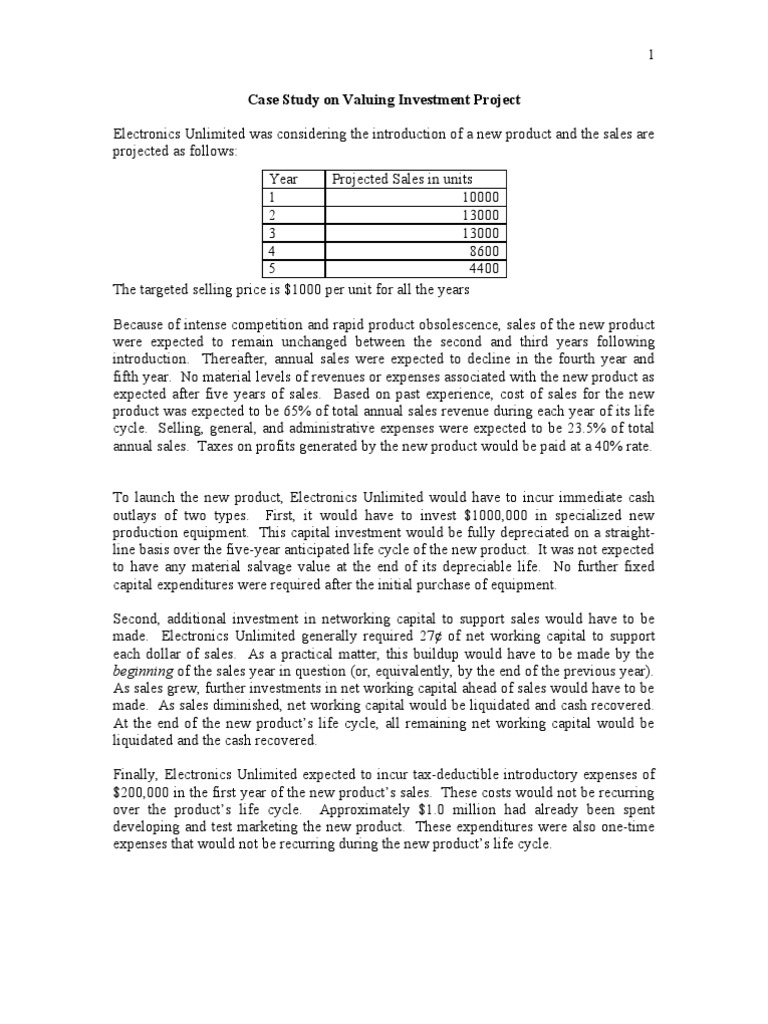 Investment Project Valuation Case Study | PDF | Net Present Value ...