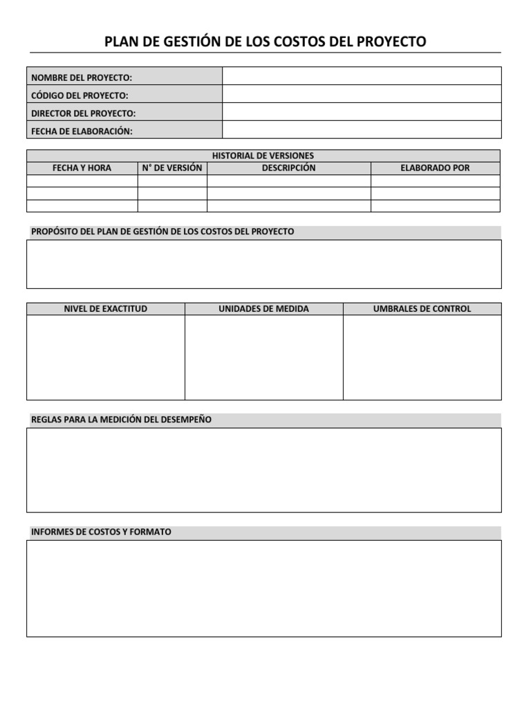 Plan de Gestión de Costos del Proyecto | PDF | Tecnología