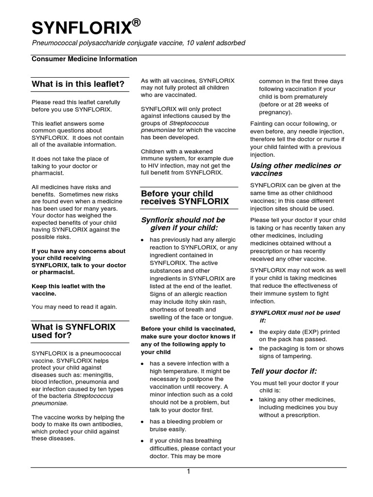 Synflorix: What Is in This Leaflet? | PDF | Vaccines | Clinical Medicine