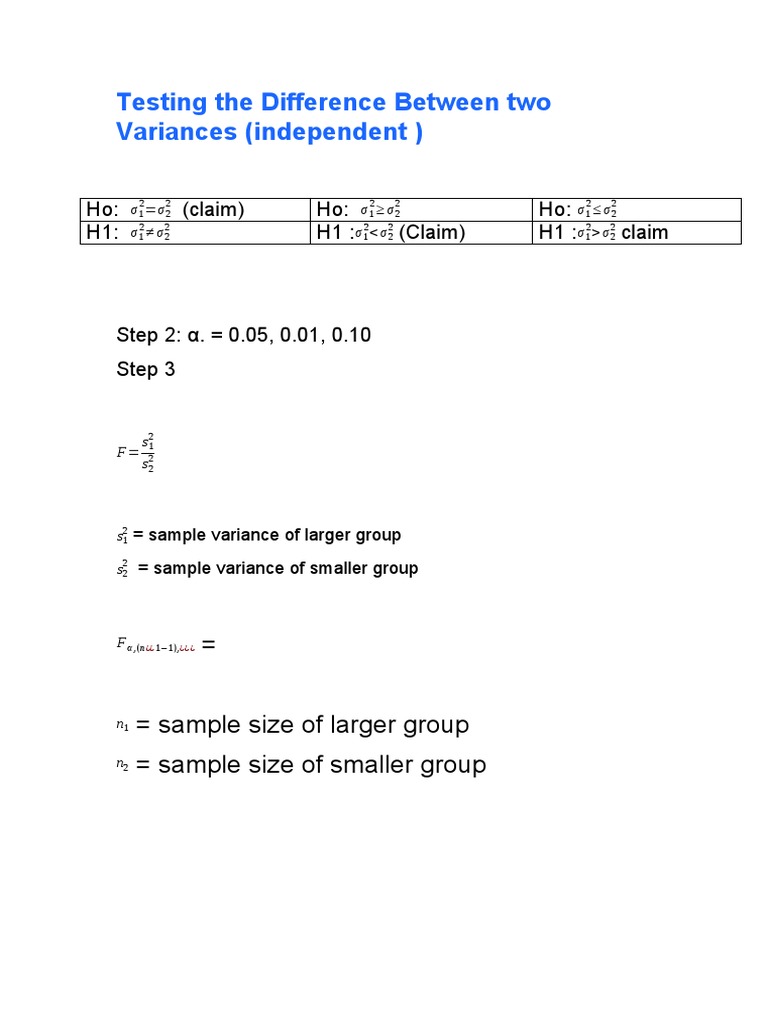 Variance Comparison Test Guide | PDF