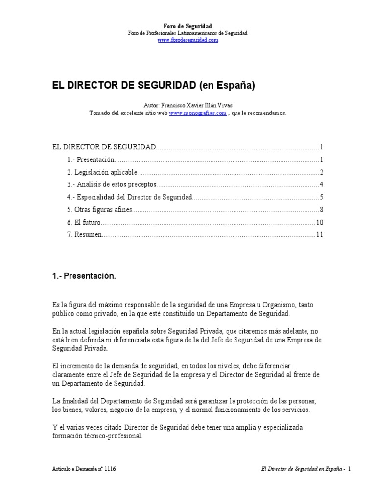 El Director de Seguridad, en España | PDF | Seguridad | Seguridad y ...