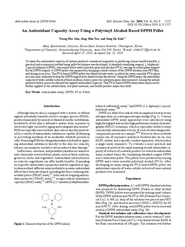 An Antioxidant Capacity Assay Using A Polyvinyl Alcohol-Based DPPH ...