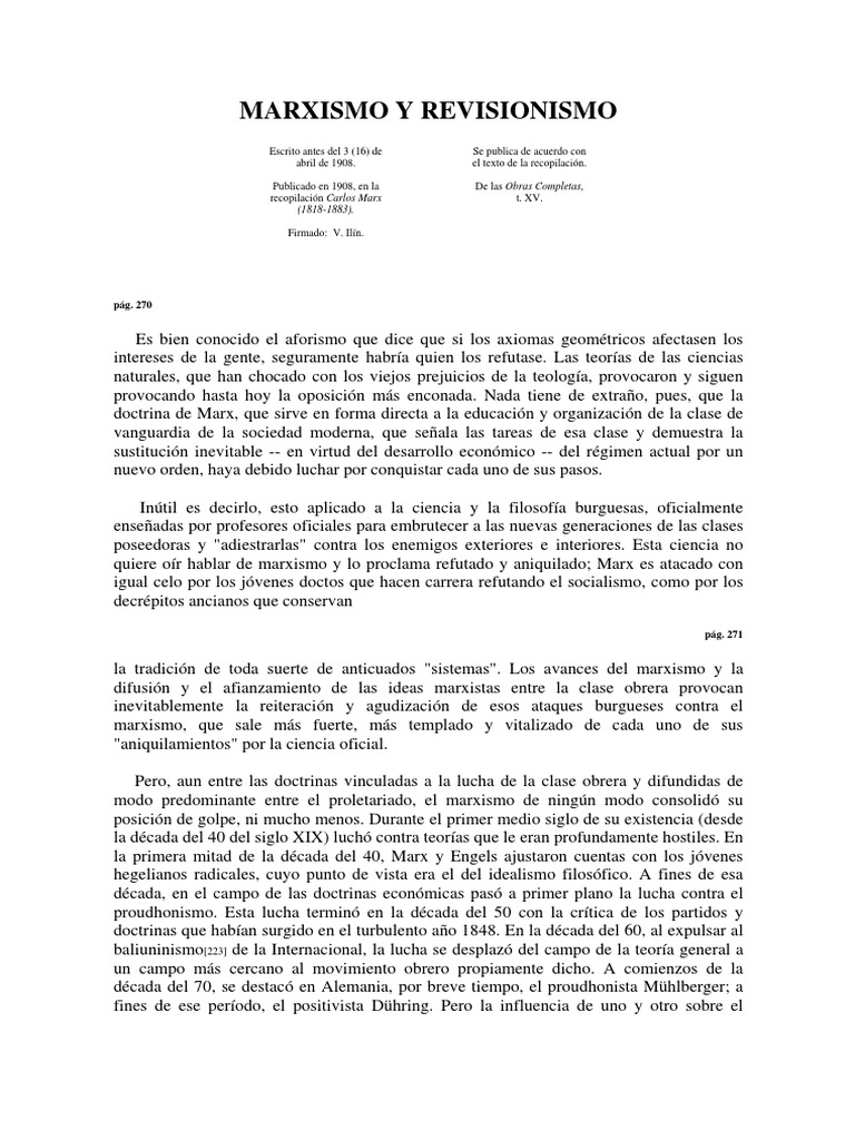 Marxismo y Revisionismo PDF marxismo Karl Marx