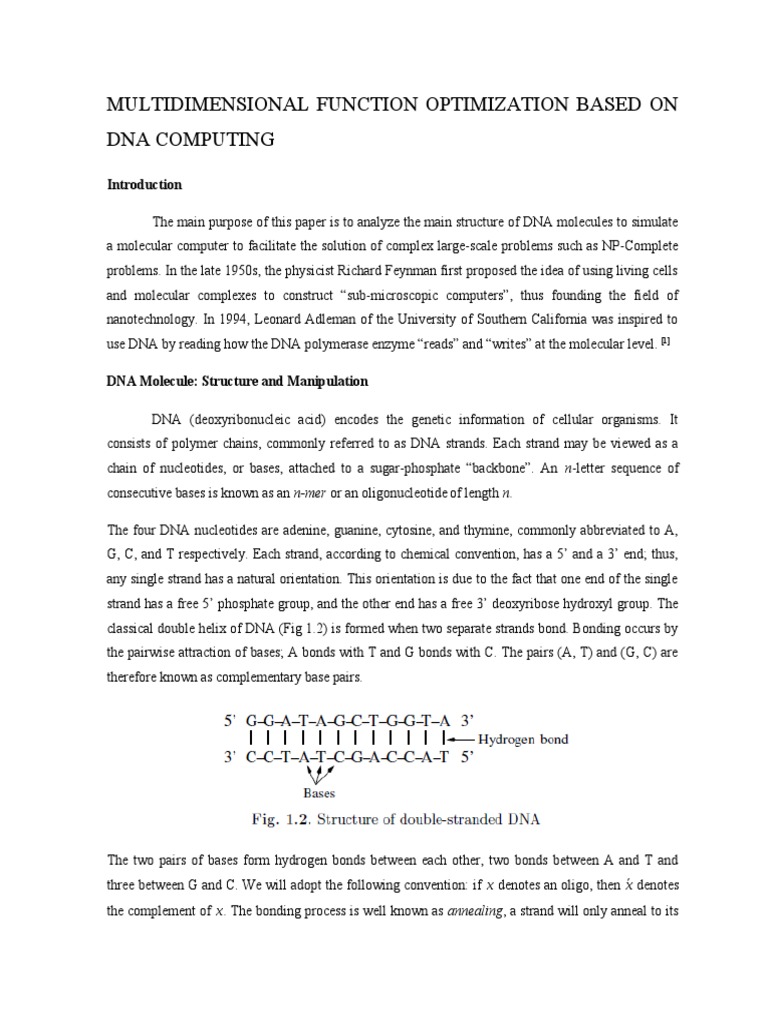 DNA Computing for Multidimensional Optimization | PDF | Nature | Proteins