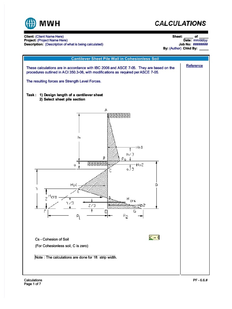 Cantilever Sheet Pile Wall Design | PDF | Shear Stress | Continuum ...