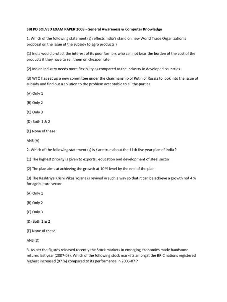 SBI Bank PO Sample Paper 1 | PDF