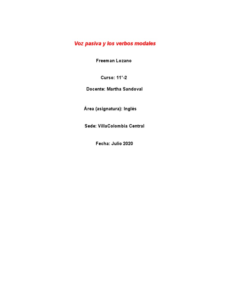 Voz Pasiva y Verbos Modales | PDF | Language Arts & Discipline ...