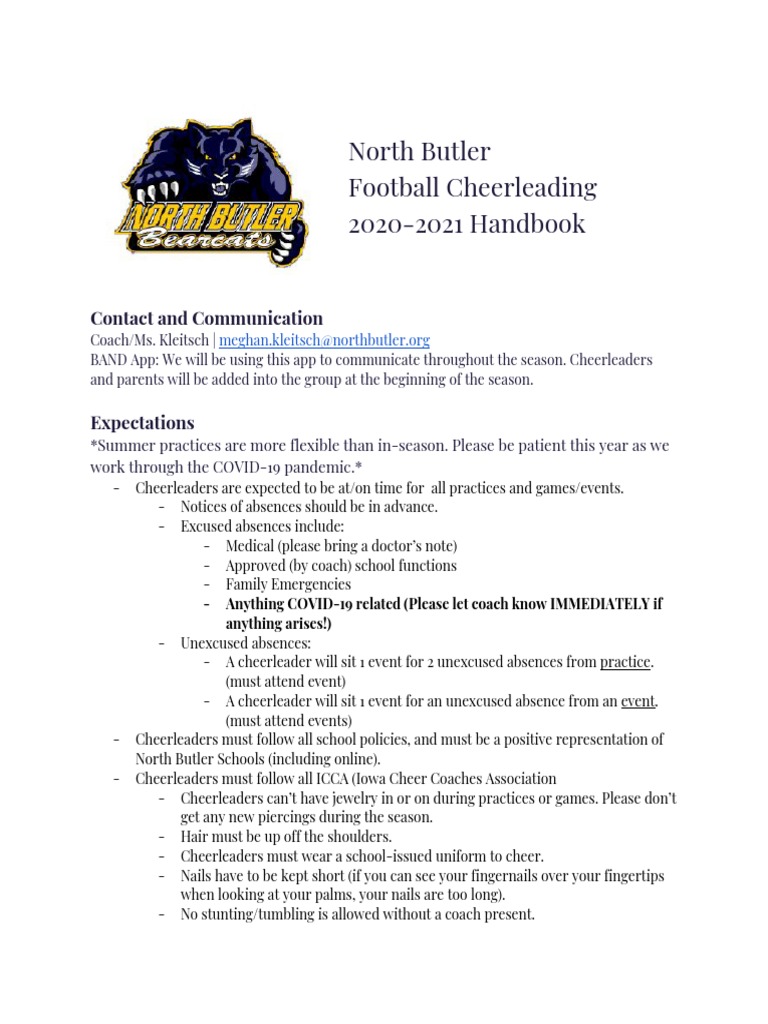 2020-2021 North Butler Football Cheer Handbook | PDF | Cheerleading ...
