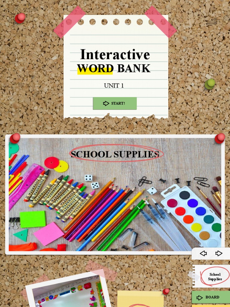School Supplies Interactive Word Bank | PDF