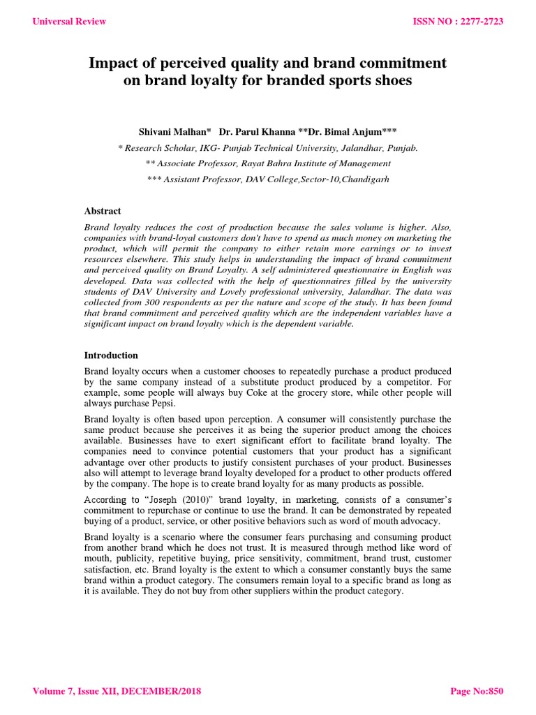 Impact of Perceived Quality and Brand Commitment On Brand Loyalty For ...
