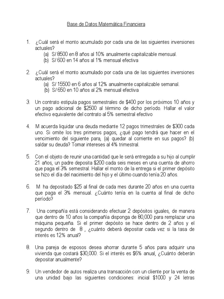 Mate Financiera Ejercicios | PDF | Interés | Tasas de interés