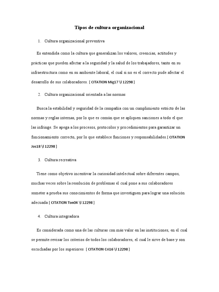 Tipos de Cultura Organizacional | PDF | Cultura organizacional ...