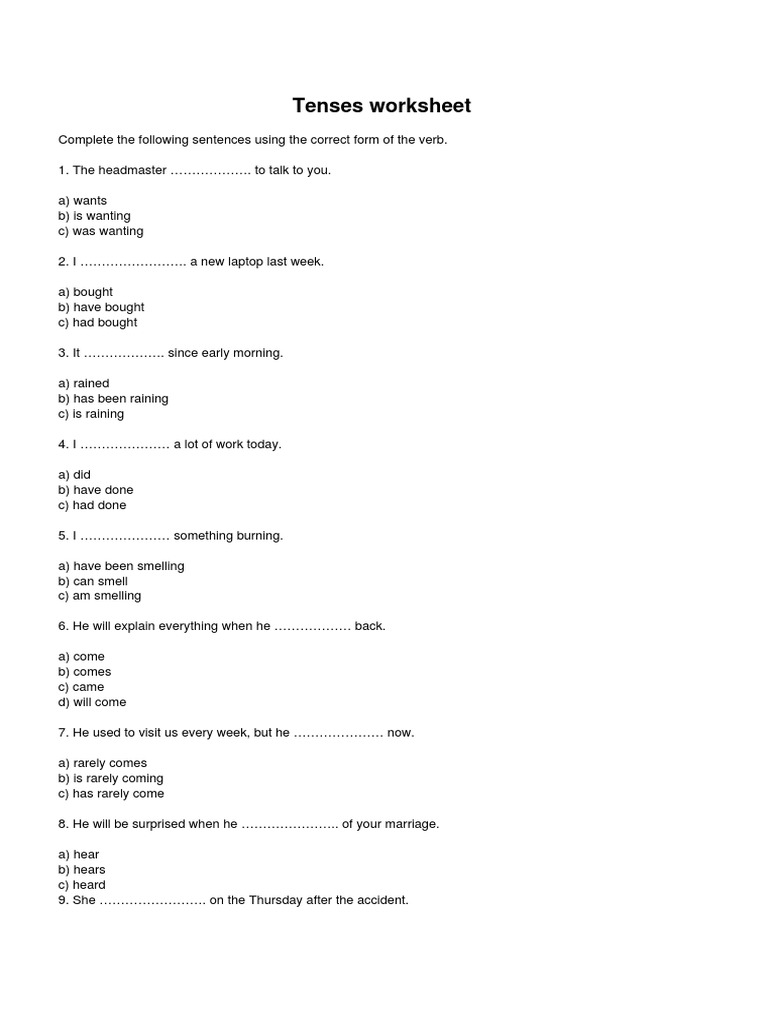 Tenses Worksheet for Verb Practice | PDF | Language Arts & Discipline
