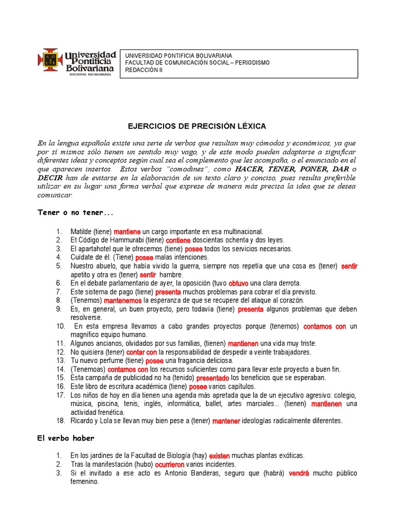 Precisión Léxica. Verbos Comodines 1 | PDF | Verbo | Comunicación