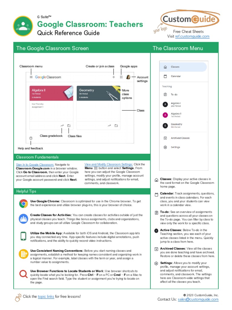 Google Classroom Quick Reference PDF | PDF | System Software ...