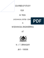 Courses of Study FOR M.Tech.: (Mechanical System Design) IN