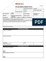 Supplier Improvement Note: To Be Filled Up by Supplier