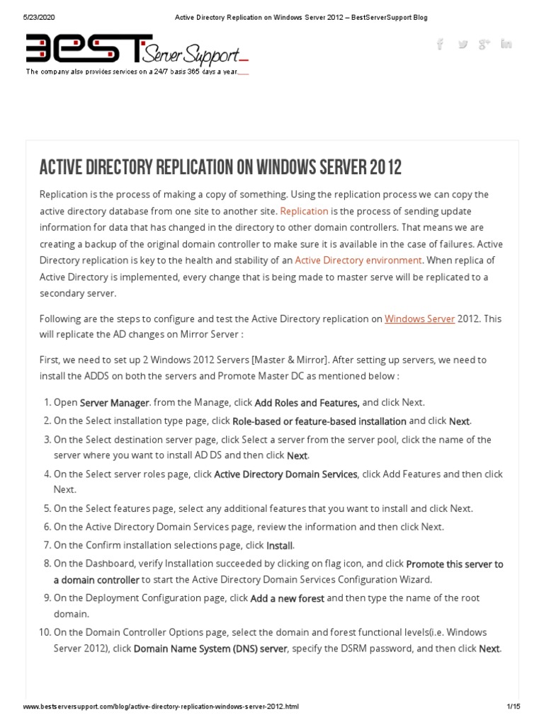Active Directory Replication Guide for 2012 | PDF | Active Directory ...