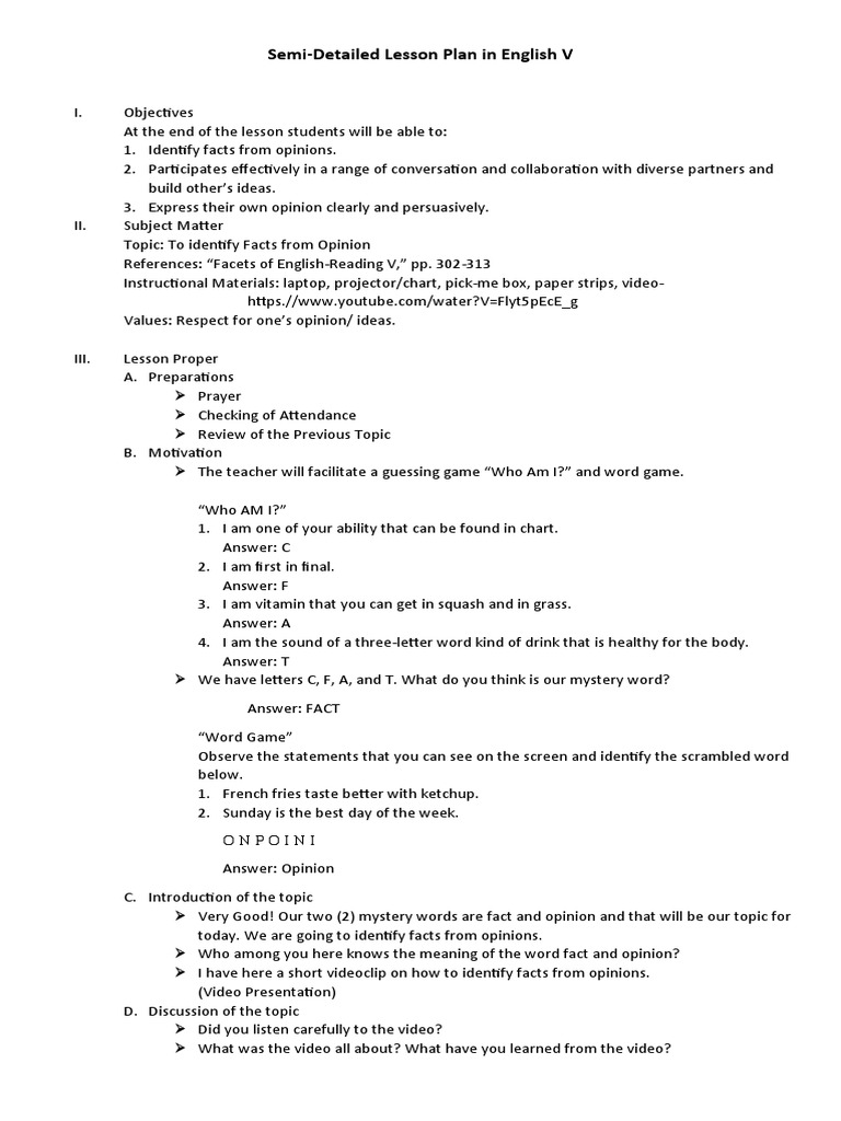 Detailed Lesson Plan in English V2 | PDF | Lesson Plan | Behavior ...