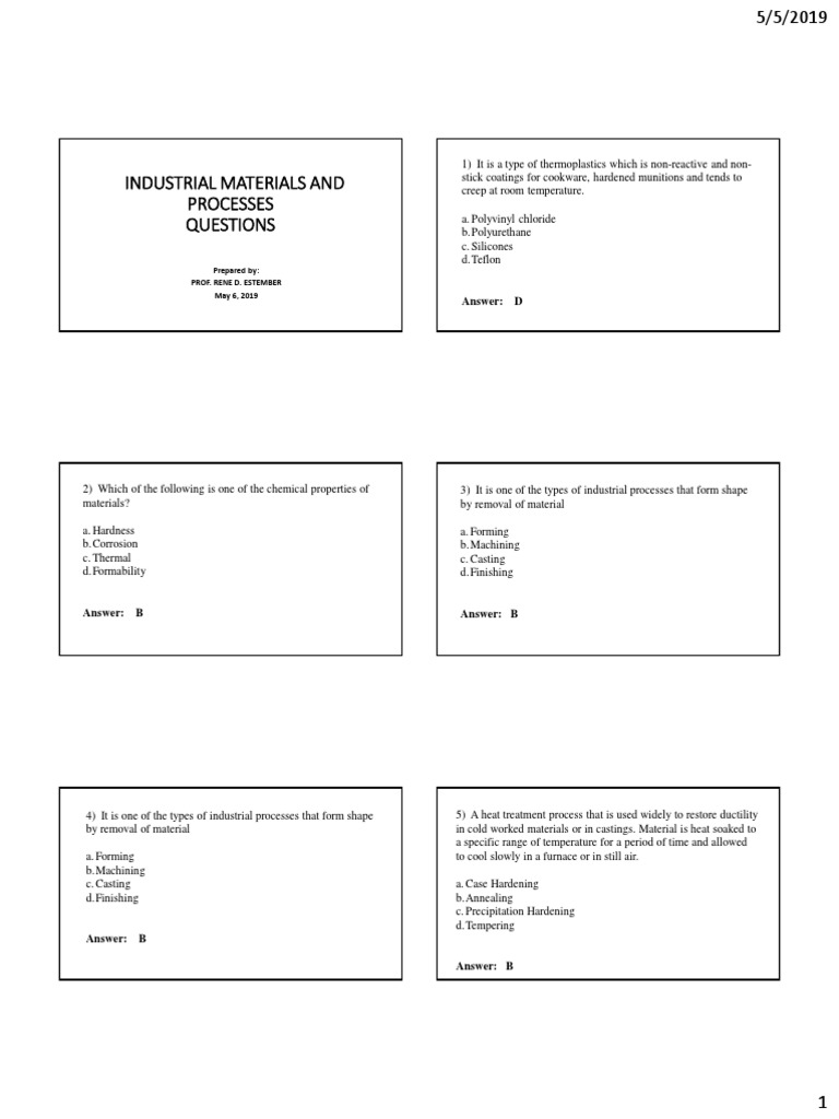 REVIEW QUESTION IN iNDUSTRIAL MATERIALS AND PROCESSES ANSWER KEY PDF
