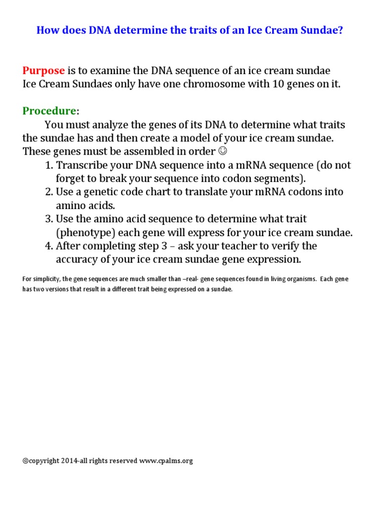 Ice Cream Sundae Synthesis For Cpalms PDF Code Gene