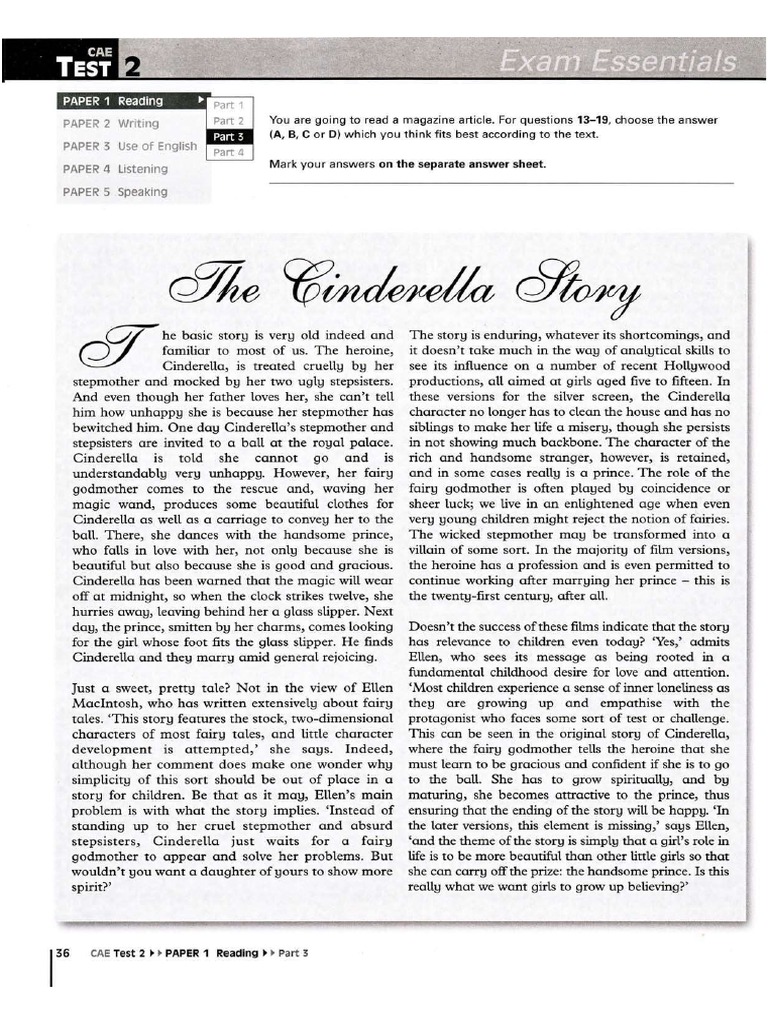 The Cinderella Story Cae Test Answers