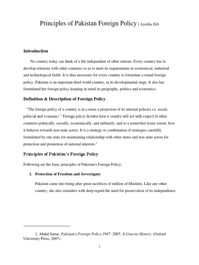 Principles of Pakistan Foreign Policy, Ayeshazeb PDF Download Free