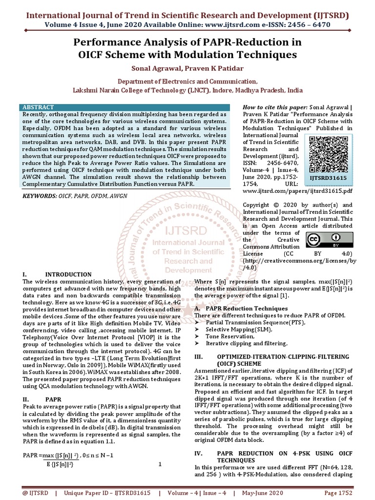 Performance Analysis of PAPR Reduction in OICF Scheme With Modulation ...