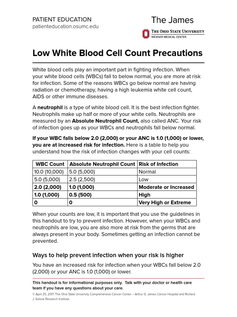 Low WBC Precautions Lpkewh PDF White Blood Cell Medical Specialties