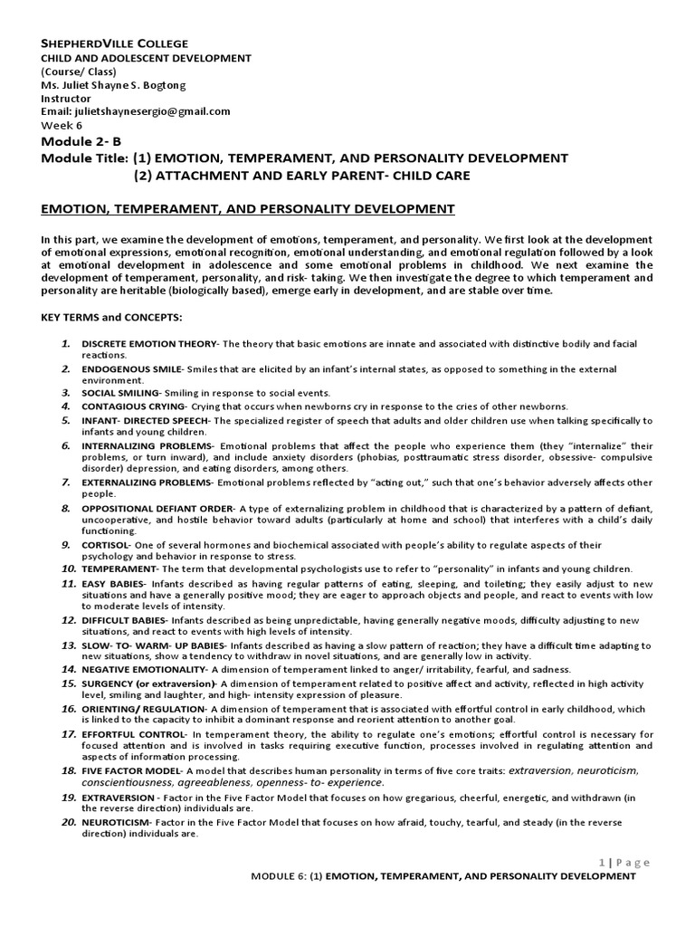 Week 6 CHILD AND ADOLESCENT DEVELOPMENT | PDF | Attachment Theory ...
