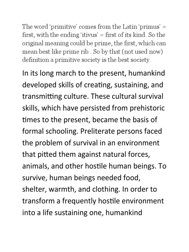 Education Primitive Society PDF Human Storytelling