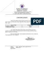 Certification: Republic of The Philippines Department of Education