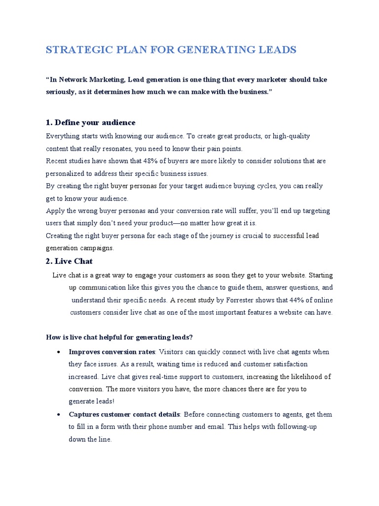 Lead Generation Strategies in Marketing | PDF | Customer Relationship ...