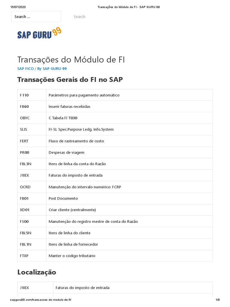 Transações Do Módulo de FI | PDF | Dinheiro | Sap Se