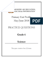 Primary Exit Profile May/June 2018 Practice Questions: Grade 6 Science