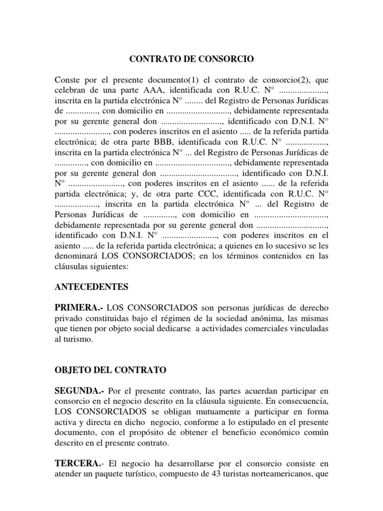 Modelo de Contrato de Consorcio  Arbitraje  Sociedad 