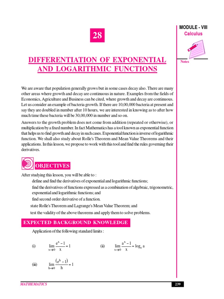 Differentiation of Exponential & Logarithmic Functions | PDF ...
