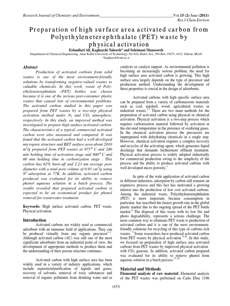 High Surface Area Activated Carbon from PET | PDF | Adsorption | Nature
