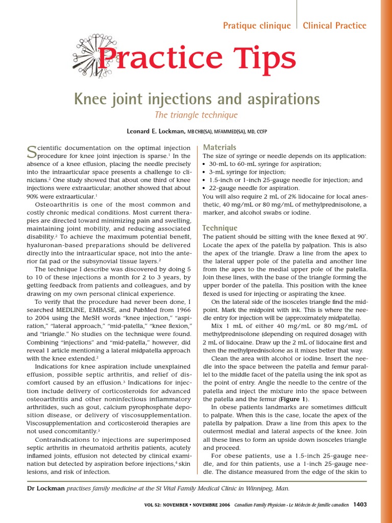 Knee Joint Inj and Aspirations | PDF | Knee | Arthritis