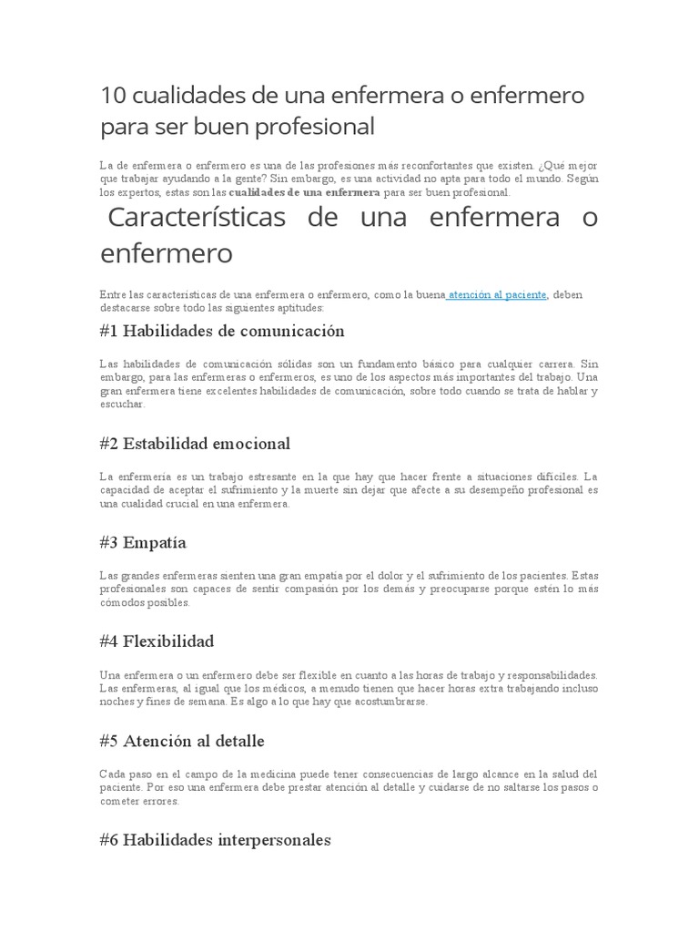 Caracteristicas De Una Enfermera O Enfermero Enfermeria Empatia