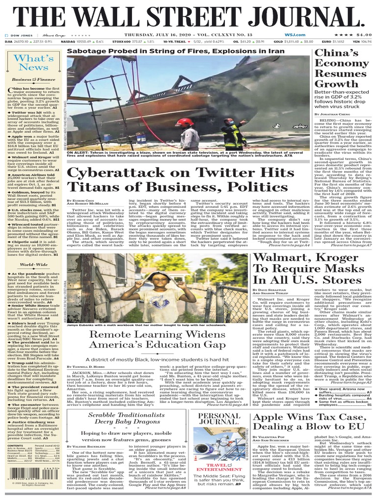 The Wall Street Journal - 16.07.2020, PDF, Economies