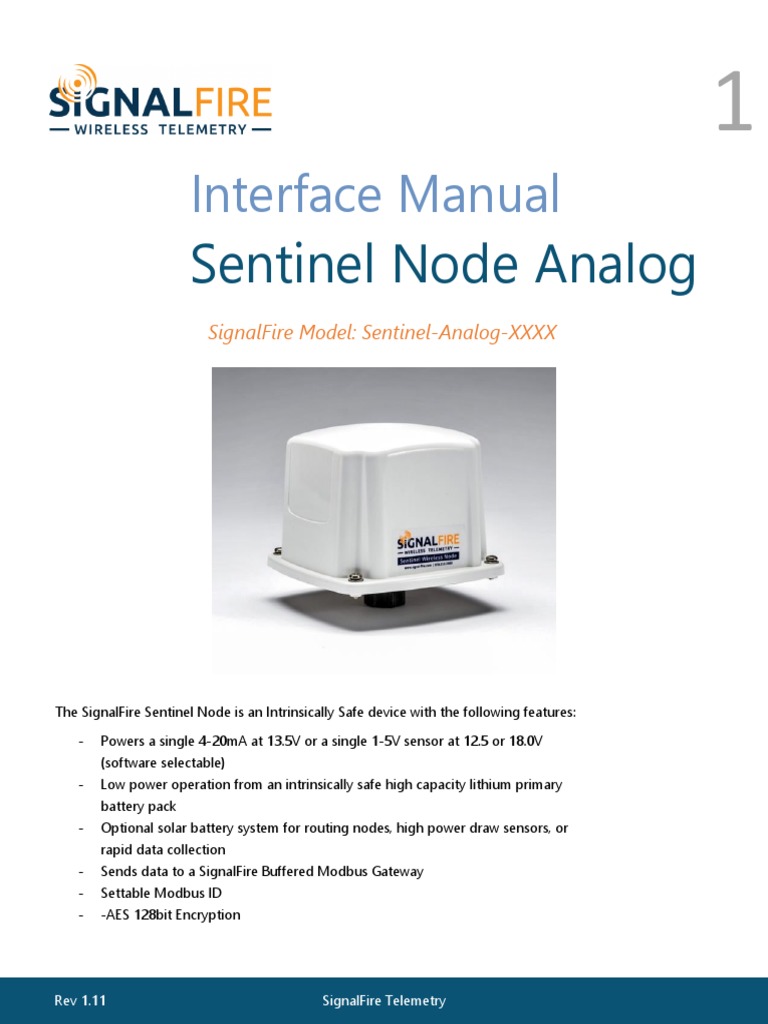 Interface Manual: Sentinel Node Analog | PDF | Electromagnetic ...