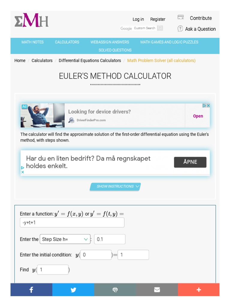 WWW Emathhelp Net Calculators Differential Equations Euler Method