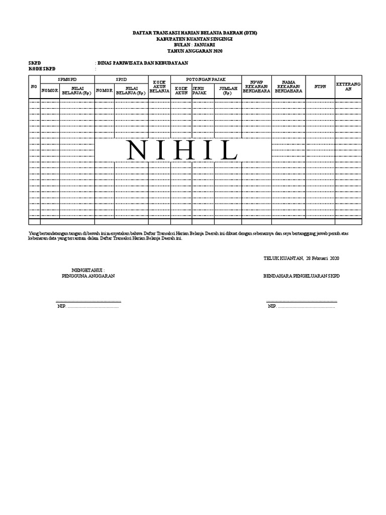Daftar Transaksi Harian DTH Januari 2020 | PDF