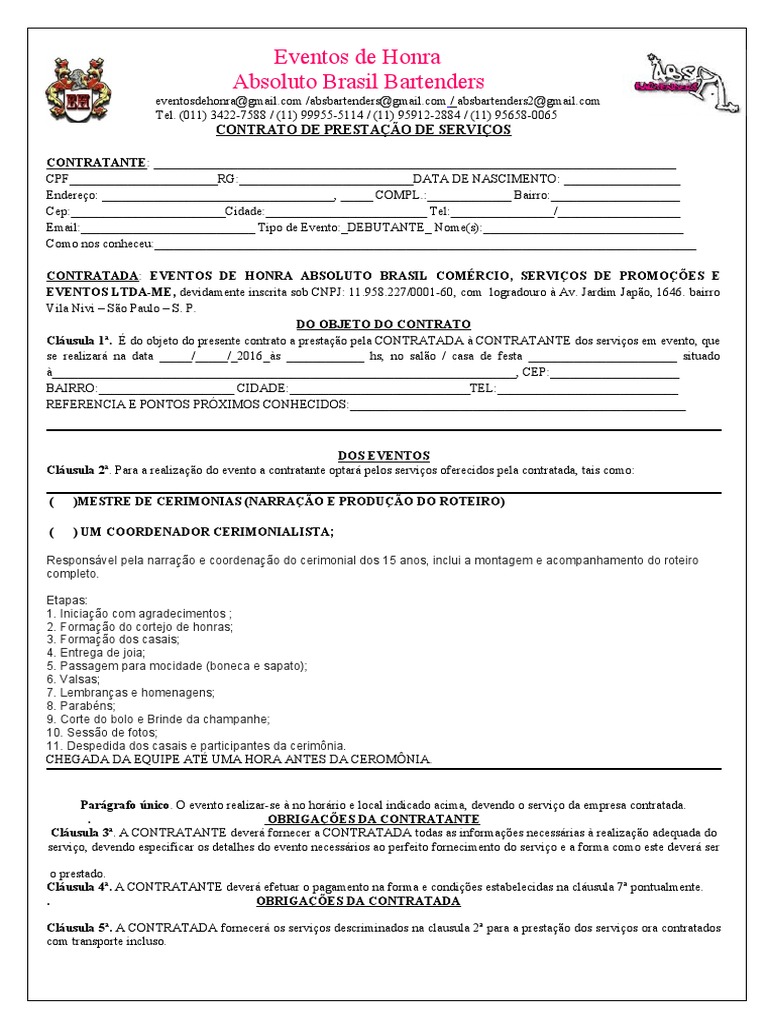 Contrato Mestre De Cerimonias PDF Direito Privado Direito Civil 