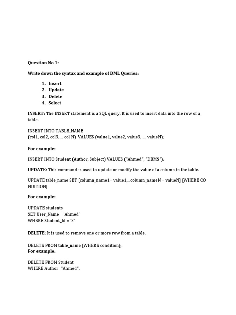 DML Queries | PDF | Data Model | Information Retrieval