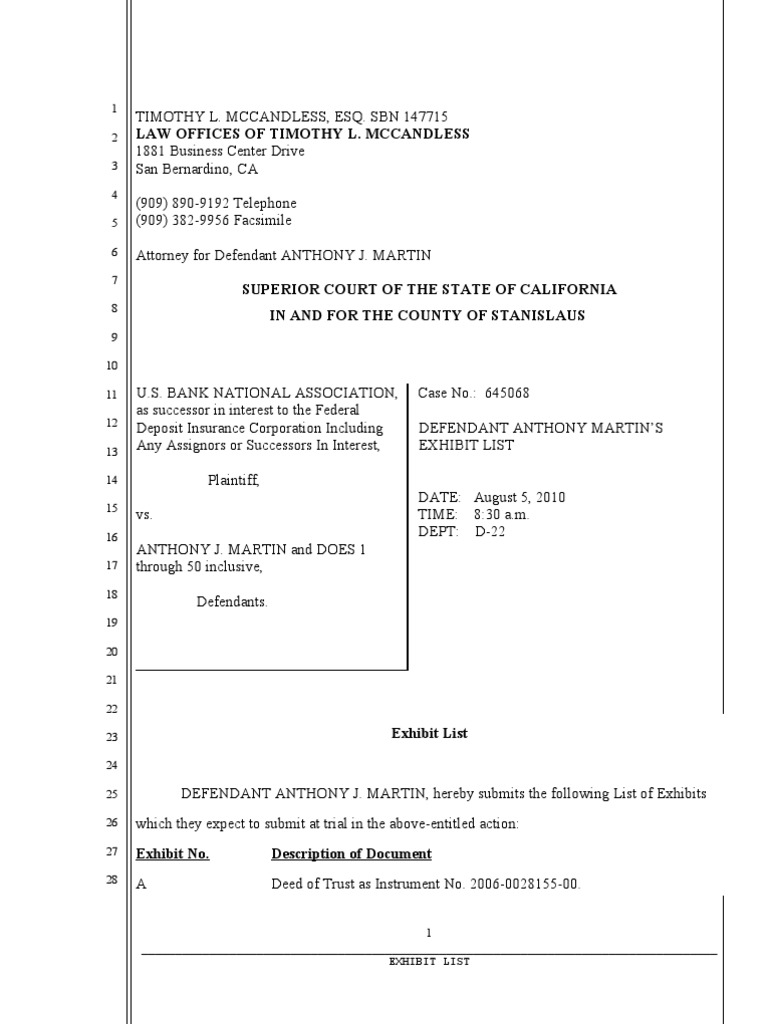 Exhibit List | PDF | Common Law | Private Law